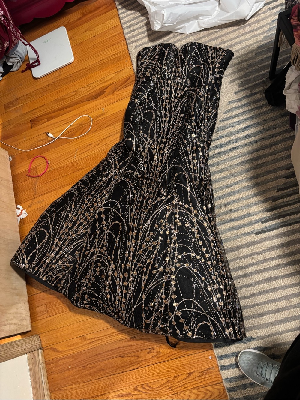 Clarisse Black Strapless Evening Gown with Gold & Silver Sequin Accents - Picture 6 of 7